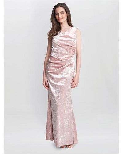 Gina Bacconi Talia Crushed Velvet Maxi Dress - Pink