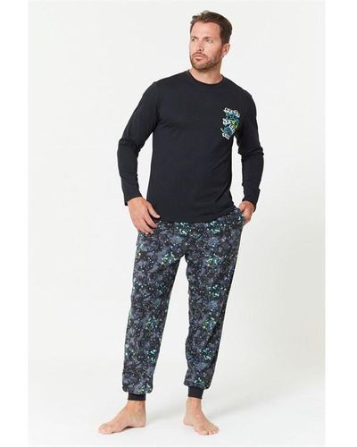 Studio Gaming T-shirt And Fleece Pant Pyjama Set - Black