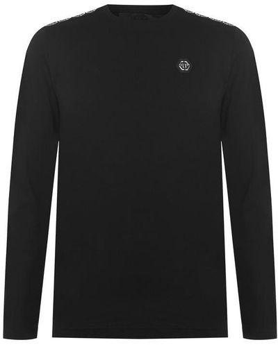Philipp Plein Tape Logo Long Sleeve T Shirt - Black