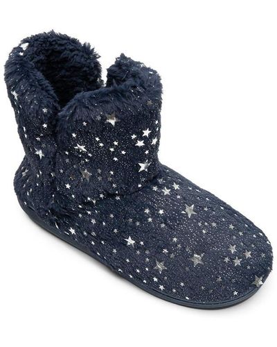 Be You Faux Fur Star Boot Slipper - Blue