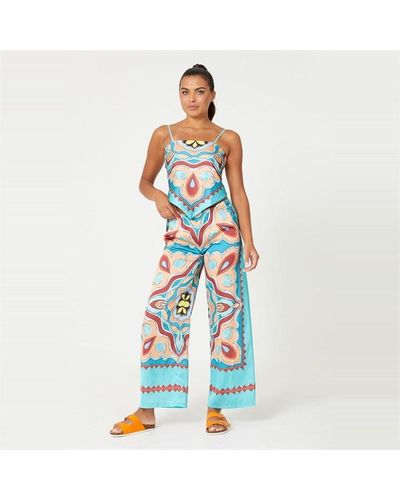 Be You Scarf Print Cami And Trouser Co-ord Set - Blue