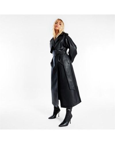 Missguided Premium Faux Leather Trench Coat - Black