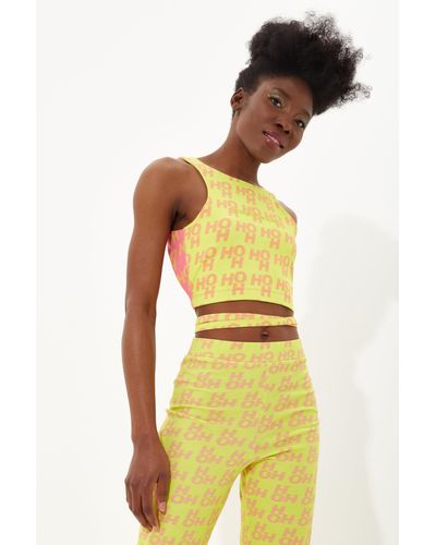 House of Holland Printed Jersey Crop Top With Open Back In Contrast Colors - Yellow