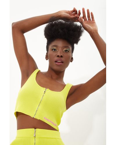 House of Holland Yellow Knitted Rib Cropped Vest With A Front Zip
