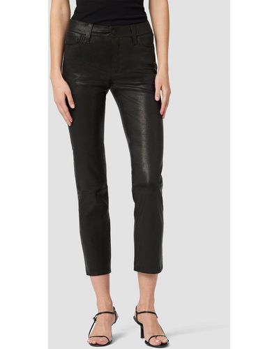 Hudson Jeans Nico Mid-rise Straight Leather Crop Pant - Black