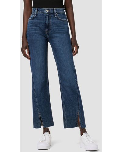 Hudson Jeans Remi High-rise Straight Ankle Forward Seam Petite Jean W/ Slit Hem - Blue