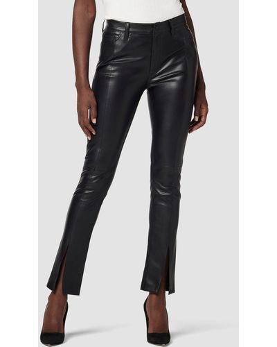 Hudson Jeans Barbara High-rise Straight Vegan Leather Ankle Jean W/ Slit Hem - Black