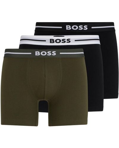 BOSS Three-pack Of Boxer Briefs In Stretch Cotton - Green