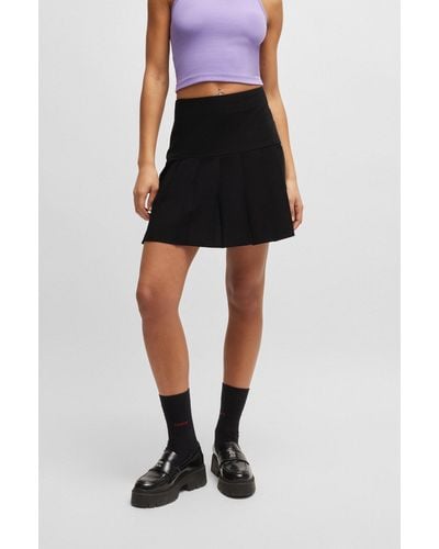 HUGO Pleated Mini Skirt In A Stretch Wool Blend - Black
