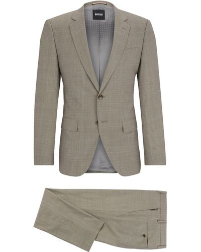 BOSS Gemusterter Slim-Fit Anzug aus Stretch-Gewebe - Grau