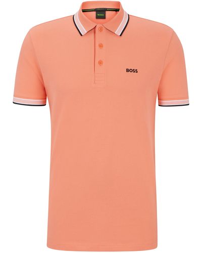 BOSS Poloshirt aus Baumwoll-Piqué mit Kontrast-Logo - Orange