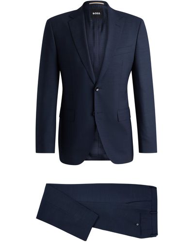 BOSS Filigran gemusterter Regular-Fit Anzug aus Stretch-Gewebe - Blau