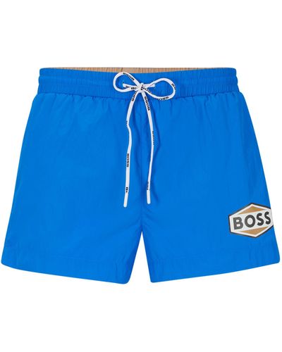 BOSS Sneldrogende Zwemshorts Met Logodetails - Blauw