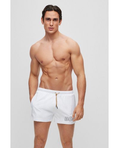 BOSS by HUGO BOSS Quick-drying Swim Shorts With Outline Logo - White