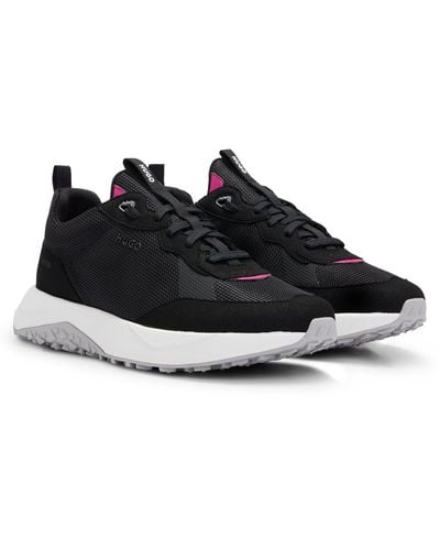 HUGO Mixed-material Trainers With Mesh And Branding - Black