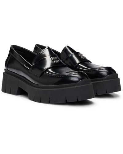HUGO Loafers aus Leder mit Chunky-Sohle und Stack-Logo - Schwarz