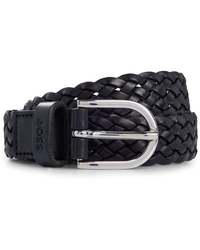 BOSS Woven Belt With Branded Leather Keeper And Polished Hardware - Black