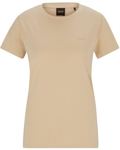 BOSS Slim-fit T-shirt Van Katoenen Jersey Met Logodetail - Naturel