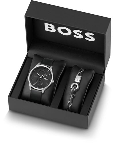 BOSS by HUGO BOSS Set aus Uhr mit schwarzem Zifferblatt und Kordelarmband in der Geschenkbox