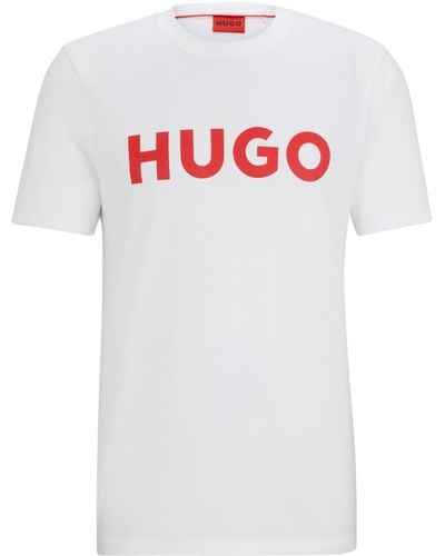 HUGO Regular-fit T-shirt Van Katoenen Jersey Met Contrasterend Logo - Wit