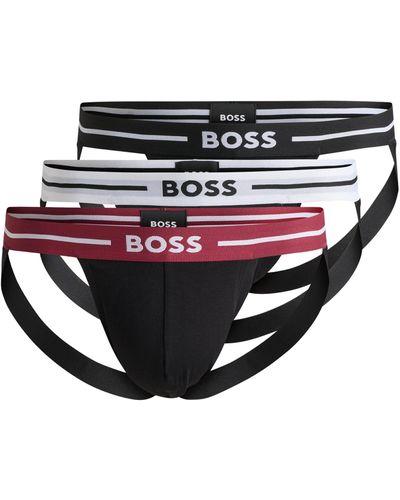 BOSS Dreier-Pack Jockstraps aus Stretch-Baumwolle - Schwarz