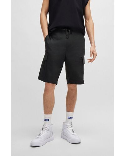 HUGO Structured-cotton Shorts With Drawstring And Logo Patch - Black