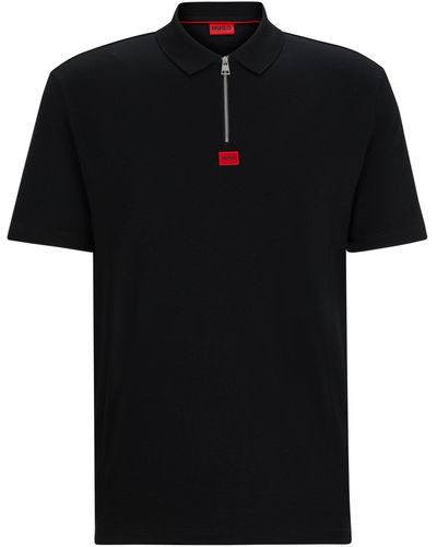 HUGO Polo Van Katoenen Jersey Met Logolabel - Zwart