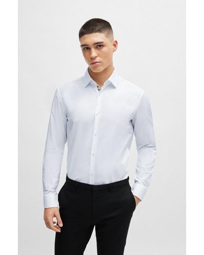 HUGO Slim-fit Shirt In Easy-iron Oxford Cotton - White