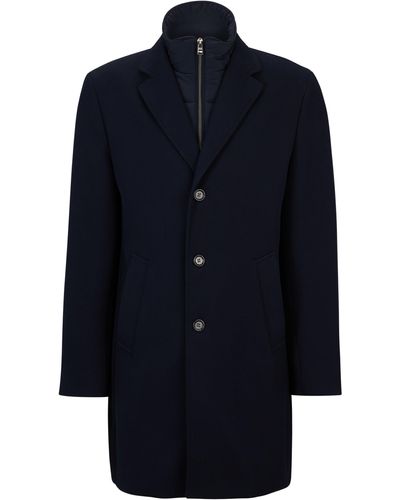 BOSS Mantel aus Baumwoll-Mix mit Reißverschluss am Innenlayer - Blau
