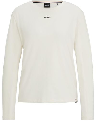 BOSS Stretch-cotton Long-sleeved Pyjama Top With Printed Logo - White
