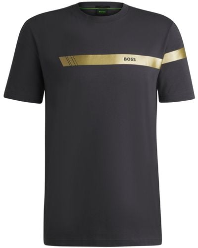 BOSS Regular-fit T-shirt In Stretch Cotton With Logo Stripe - Black