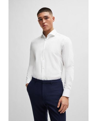 HUGO Slim-fit Shirt In Easy-iron Cotton Twill - White
