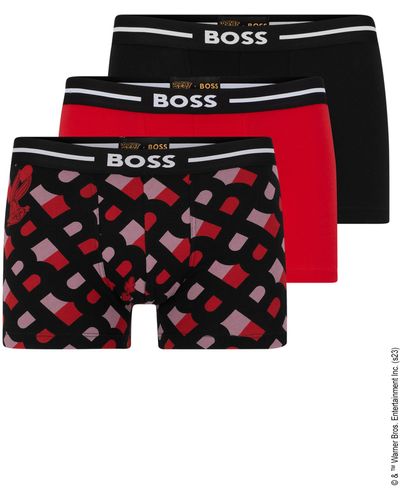BOSS Looney Tunes X Three-pack Of Logo Trunks - Red