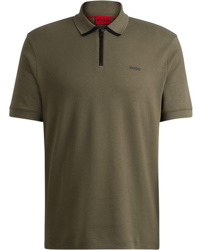 HUGO Cotton-piqué Polo Shirt With Contrast Logo - Green