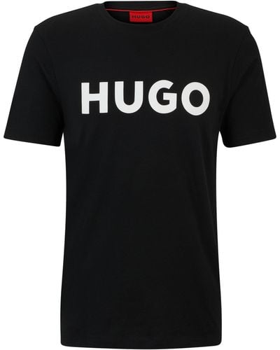 HUGO Regular-fit T-shirt Van Katoenen Jersey Met Contrasterend Logo - Zwart