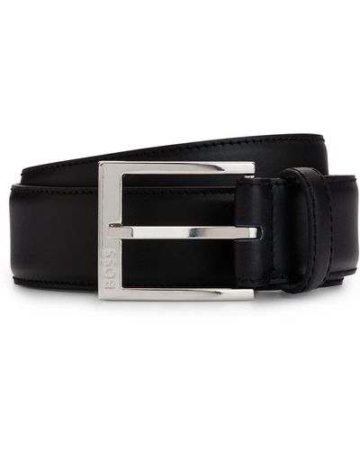 BOSS Italian-leather Belt With Logo Buckle - Black
