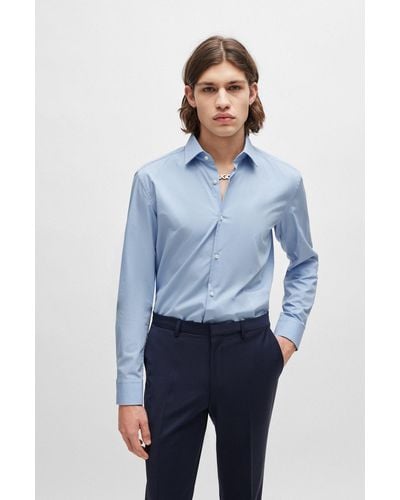 HUGO Plain Slim-fit Cotton Shirt: 'c-jenno' - Blue