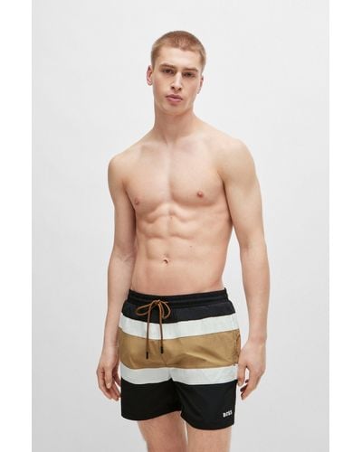 BOSS Fully Lined Swim Shorts With Colour-blocking - Black