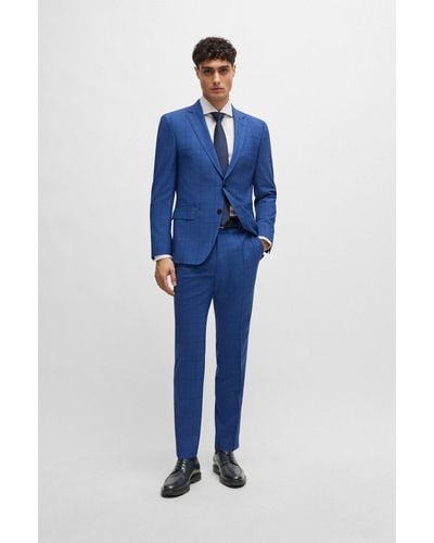 BOSS Slim-fit Suit In Checked Virgin Wool - Blue