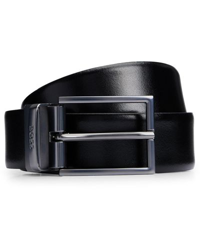 BOSS Cintura reversibile in pelle italiana con passante con logo inciso - Nero