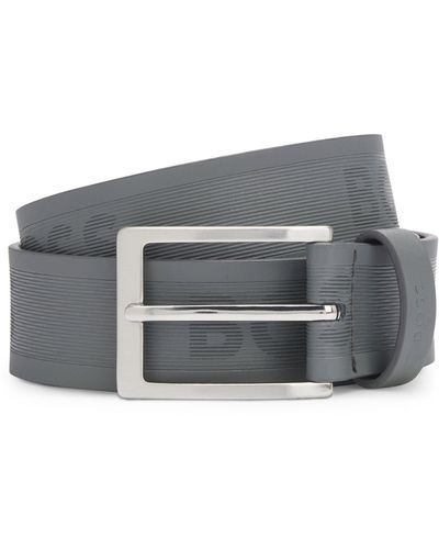 BOSS Italian-leather Belt With Brushed Silver Hardware - Gray