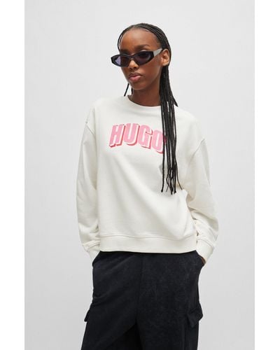 HUGO Oversized-fit Sweatshirt In French Terry With Seasonal Artwork - White