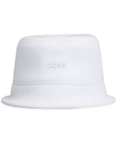 BOSS Cotton-piqu Bucket Hat With Logo Detail - White