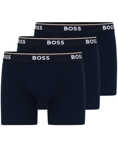 BOSS Three-pack Of Stretch-cotton Boxer Briefs With Logos - Blue