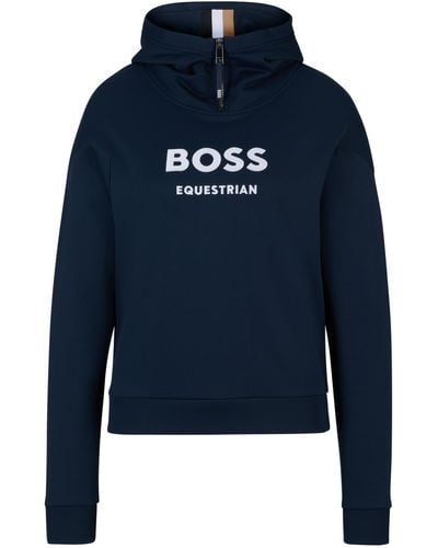 BOSS Reitsport-Kapuzenjacke mit Reißverschluss und Logo-Aufnäher aus Silikon - Blau