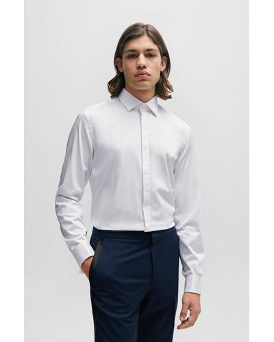 HUGO Chemise habillée Slim Fit en satin de coton stretch - Blanc