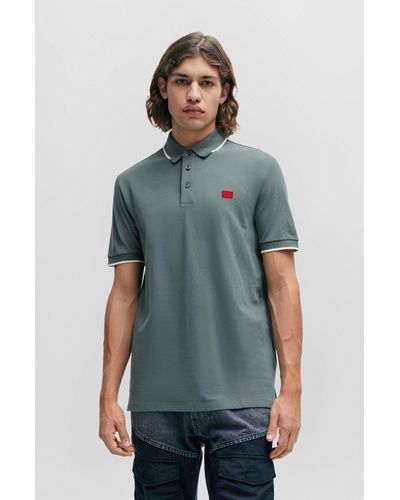 HUGO Cotton-piqué Slim-fit Polo Shirt With Red Logo Label - Green