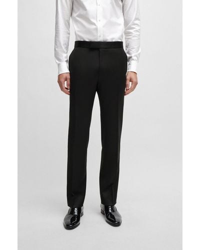 BOSS Regular-fit Tuxedo Pants In Virgin-wool Serge - Black