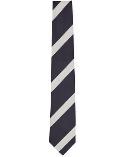 BOSS Jacquard-Krawatte aus Seide und Baumwolle mit diagonalen Streifen - Weiß