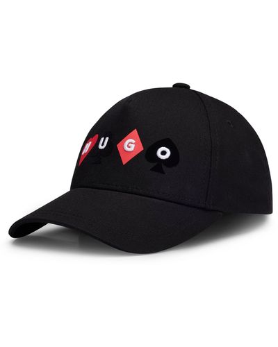 HUGO Cotton-twill Cap With Playing-card Logo - Black